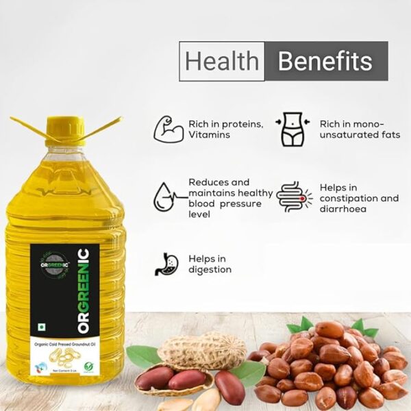 ORGREENIC Cold Pressed Groundnut Oil - 5 Litre img 3