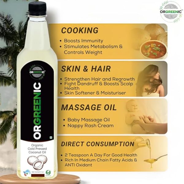 ORGREENIC Cold Pressed coconut oil, 1 Litre img 2